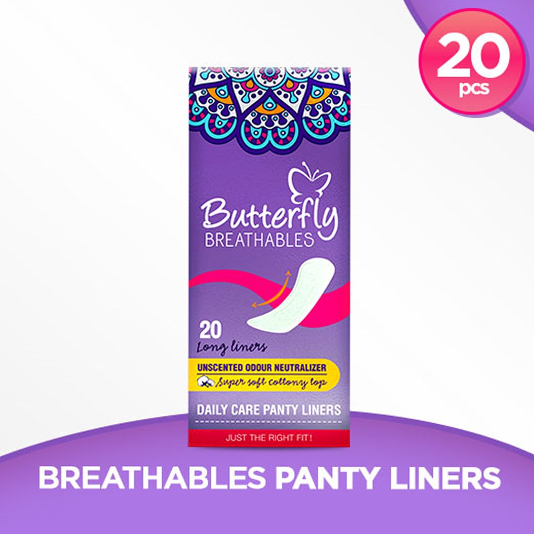Butterfly Breathable Panty Liners (Long), 20 Ct (sanitary pads)