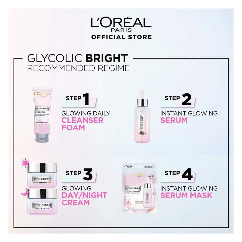 L'Oreal Paris Glycolic-Bright Glowing Daily Face Wash, For Even Glowing Skin, 100ml